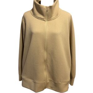 Pro Player Women's 2X Tan Quilted Textured Full Zip Jacket Athletic Mock Neck